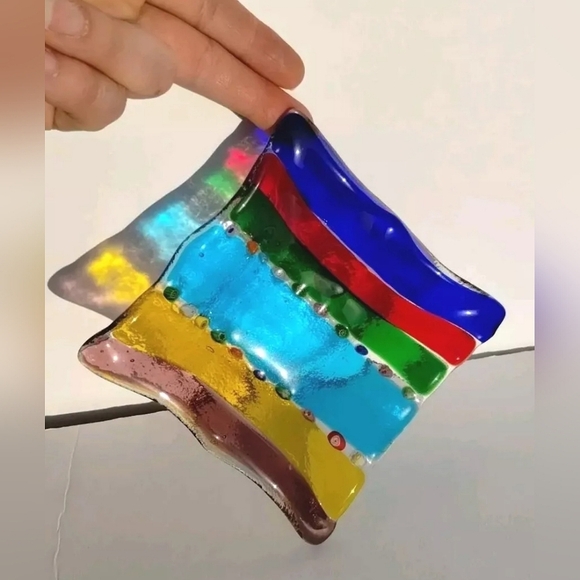 Vintage Murano Italy Millefiori STRIPED Art Glass Trinket Jewelry Dish Square - Picture 2 of 9